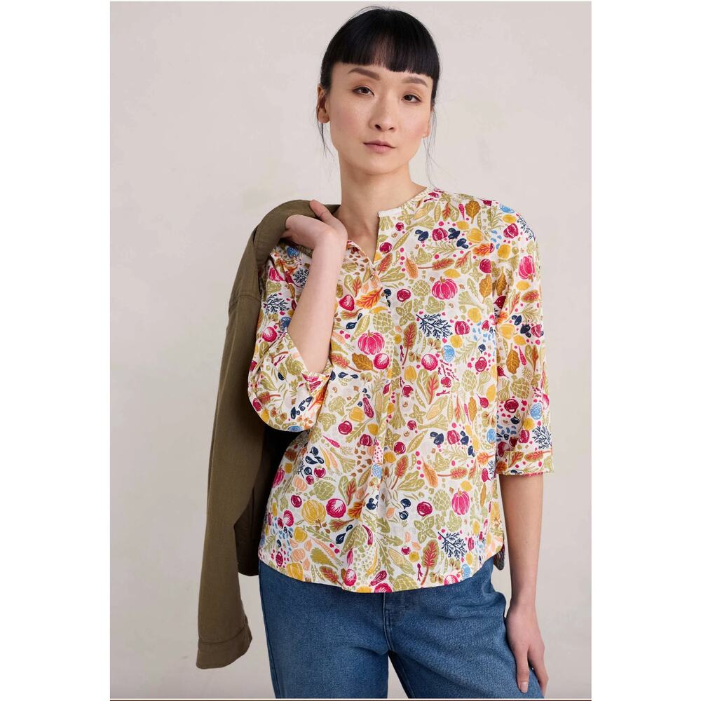 Seasalt Cornwall WATERCOLOUR SKETCH Blouse Multi Garden Harvest Chalk Size14 NEW